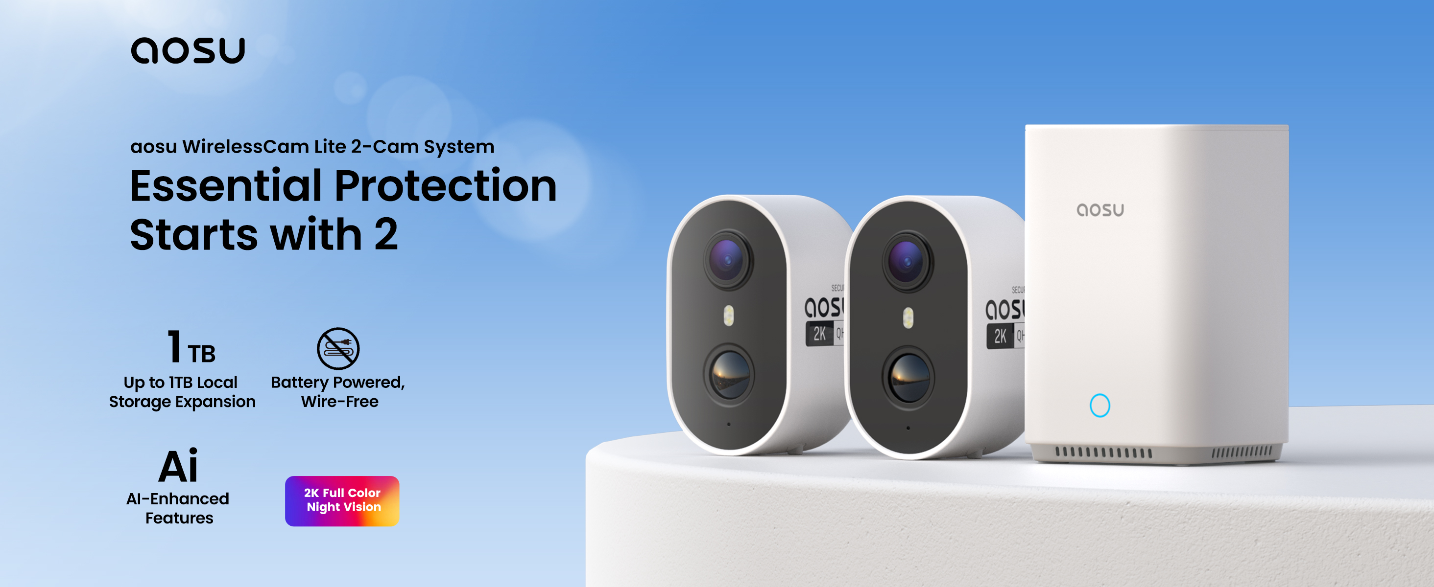 aosu 2K Battery Security Cameras Wireless Outdoor System, 2-Cam